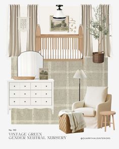 an image of a nursery room with furniture and decor on the walls, including a crib