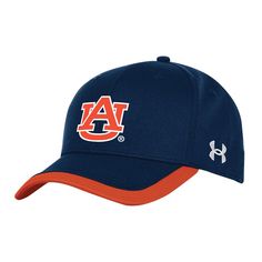 Complete your Auburn Tigers game day look with this Sideline Blitzing Accent Flex Hat from Under Armour. This Auburn Tigers hat features six panels with eyelets for added ventilation, keeping your head cool and comfortable whether you're cheering from the sidelines or out and about. The team logo and wordmark are proudly displayed with embroidered details on the front and back, making it clear which team you're rooting for. Adjustable Sports Fan Fitted Hat, Team Spirit Adjustable Cap, Adjustable Team Spirit Cap, Collegiate Fitted Hat With Curved Visor For Game Day, Sporty Team-colored Cap, Curved Visor Hats For Baseball Season Game Day, Sporty Visor Fan Merchandise Hat, Adjustable Visor Hat For Fan Gear, Adjustable Visor For Fan Gear