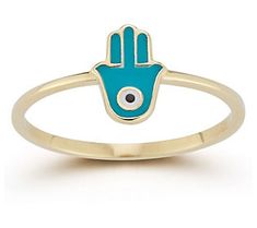 Crafted with meticulous detail, this brilliant enamel and 14k gold ring will add a touch of bohemian style to any outfit. From Luminosa Gold. Hamsa Ring, 14k Gold Ring, Gold Enamel, Evil Eye, Bohemian Style, Gold Rings, Jewelry Rings, Yellow Gold, Gold