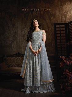 Indowestern Anarkali, Blue Reception Dress, Wedding Reception Gowns, Blue Reception, Long Anarkali Gown, Bridal Suits, Gown Designer, Long Anarkali, Frock Style