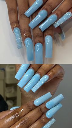 Long Square Acrylic Nails Grunge, Blue Acrylic Square Nails, Birthday Blue Nails, Blue Long Acrylic Nails, Blue French Tips Nails, Baddie Nails Acrylic Blue, Blue Acrylic Nails Ideas, Blue Square Nails, Cute Trendy Nails