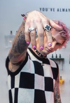 Guys With Nails Painted, Guys Wearing Nail Polish, Men With Nails, Guys With Nails, Males With Nail Polish, Sui̇ci̇deboys Nail, Masculine Nails