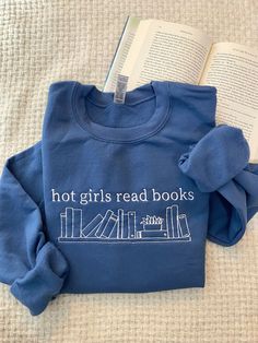 Custom Embroidered Sweatshirt, Lover Sweatshirt, Book Clothes, Embroidered Crewneck, Girl Reading, Embroidered Clothes, Embroidered Sweatshirt, Funny Sweatshirts, Embroidered Sweatshirts