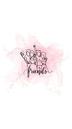 a pink watercolor background with the word friends written in cursive writing on it