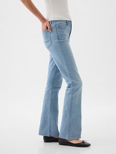 Mid Rise Baby Boot Jeans | Gap Gap Classic Jeans For Fall, Casual Gap Flare Jeans For Fall, Fitted Gap Jeans With Five Pockets, Chic Straight Leg Gap Jeans, Gap Wide Leg Flare Jeans, Gap Fitted Jeans For Fall, Gap Classic Medium Wash Jeans, Gap Mid-rise Jeans For Fall, Fitted Gap Jeans For Fall