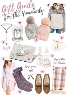 the gift guide for the homeboy is shown in pink and white, with text overlay