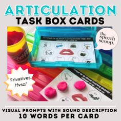 an articulation task box with words and pictures