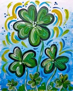 a painting of four leaf clovers in the grass