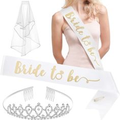 -Kit Includes: 1 Bride Sash, 1 Rhinestone Tiara, 1 Satin Edge Cascading Veil And 10 Assorted Temporary Tattoos - It's The Ultimate Bachelorette Party Decorations Kit! -Adjustable Sash: Our Sash Is Constructed Of The Most Beautiful White Satin, Pressed With Gold Foil And Measures 4 Inches Wide And 33 Inches Long // Each Sash Is Packaged With A Diamond Safety Pin Allowing The Customer To Tailor The Sash To Their Exact Needs :) -Rhinestone Tiara: Our Metal Bachelorette Tiara Is The Perfect Bridal A Bridal Headband Veil, Bride To Be Decorations, Bride Sash, Bachelorette Sash, Bride To Be Sash, Bridal Decorations, Hen Night, Bachelorette Party Bride, Pink Bride