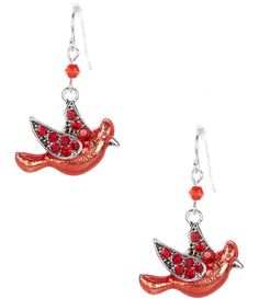 From Merry & Bright&#x2C; these earrings feature:Drop earringsMetal/rhinestones/epoxyFish hook clasp closureApprox. 1.5" L x 1" WImported. Red Festive Dangle Earrings, Red Dangle Earrings For Christmas, Cardinal Earrings, Festive Red Nickel-free Earrings, Nickel-free Red Earrings For The Beach, Christmas Cardinals, Merry Bright Christmas, Hook Clasp, Rhinestone Jewelry