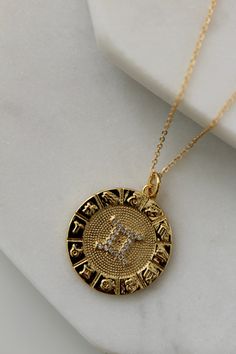 14k gold filled chain 14k gold filled zodiac charm 20mm x 25mm Zodiac Sign Necklace, Sign Necklace, Gold Ear Cuff, Gold Gift, Anklet Bracelet, Gold Chain Necklace, Gold Filled Chain, Guinea Bissau, Shop Signs