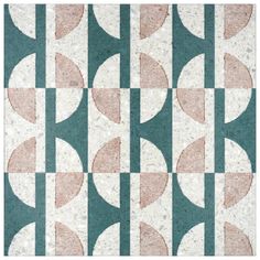 an abstract tile design with circles and lines on it's surface in green, pink and white