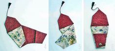 two pictures of different types of ties hanging on the side of a white wall, one with red and blue flowers