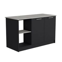 a black cabinet with two doors and shelves