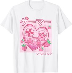 Pink Anime Aesthetic T-shirt Video Gamer Strawberry Milk Strawberry Milk Outfit, Milk Outfit, Pink Anime Aesthetic, Kawaii Strawberry, Pink Anime, Sassy Outfit, Gamer Shirt, Japanese Kawaii, Video Gamer