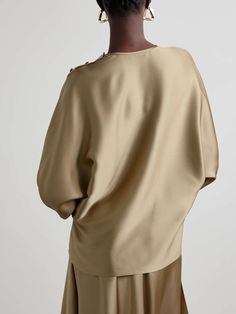 LORO PIANA Button-detailed silk-satin top | NET-A-PORTER Sports Trousers, Gold Silk, Satin Top, Satin Slip, Loro Piana, Denim Jumpsuit, Net A Porter, Silk Satin, Women Collection