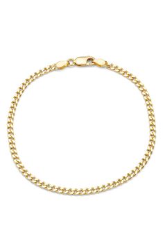 Available in sterling silver or 14-karat gold-plated sterling silver, this Italian curb-chain bracelet is an elegant yet versatile wear-with-anything accessory. Lobster clasp closure Sterling silver or sterling silver/14k-gold plate Made in Italy Elegant Cuban Link Chain Bracelet With Lobster Clasp, Elegant Charm Bracelet With Curb Chain, Classic Yellow Gold Cuban Link Bracelet With Adjustable Chain, Classic Adjustable Cuban Link Bracelet In Yellow Gold, Classic Link Charm Bracelet With Curb Chain, Elegant Sterling Silver Bracelet With Cuban Link Curb Chain, Classic Chain Bracelet With Lobster Clasp, Classic Charm Bracelet With Adjustable Chain, Elegant Cuban Link Bracelet With Lobster Clasp