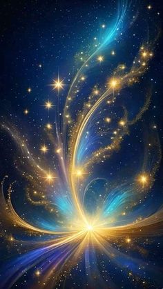 an abstract blue and gold background with stars