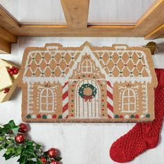 Feature Material : High-Quality Materials Color : Colorful Package include: Gingerbread Door Mat Size: 23.62" x 15.75".  Color: Orange. Gingerbread House Designs, Gingerbread Christmas Decor, Christmas Doormat, Christmas Rugs, Christmas Gingerbread House, Rv Parts And Accessories, Coir Doormat, Gingerbread Christmas, Christmas Inspo