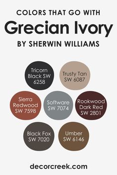 Colors That Go With SW 7541 Grecian Ivory Grecian Ivory Sherwin Williams, Rookwood Dark Red, Ivory Kitchen, Ivory Paint, Exterior House Color, Family Rooms, Coastal Cottage, Kitchen Cabinet Design, Exterior House Colors