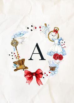 the letter a is surrounded by various items