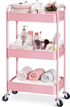 Amazon.com: TOOLF 3-Tier Rolling Cart, Metal Utility Cart with Lockable Wheels, Storage Craft Art Cart Trolley Organizer Serving Cart Easy Assembly for Baby Room, Bathroom, Kids' Room, Beauty Salon (Pink) : Office Products Dorm Bathroom, Organization Cart, Mobile Shelving, Rolling Utility Cart, Rolling Storage Cart, Storage Trolley, Art Cart, Utility Storage, Rolling Storage