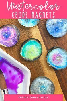 homemade watercolor geode magnets with text overlay