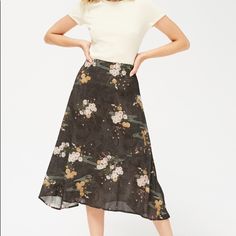 Nwot. I Removed The Tags But Sadly Never Wore This Because It’s A Bit Too Big. Casual Asymmetrical Maxi Skirt With Floral Print, Casual Floral Print Asymmetrical Maxi Skirt, Non-stretch Floral Print Midi Skirt, Floral Midi Skirt, Women Skirts Midi, Midi Skirt, Womens Skirt, Black White, Skirt