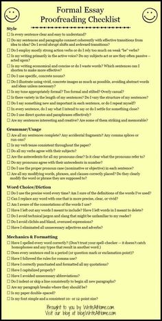 a yellow poster with the words formal easy proof reading checklist on it's side