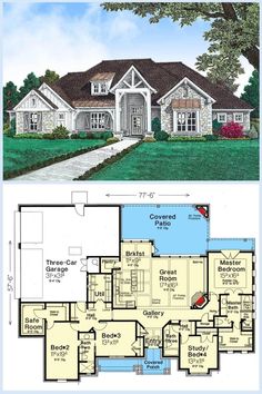 two story house plans with an open floor plan for the front and back of the house