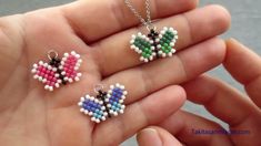 three pieces of beaded jewelry are in the palm of someone's hand,