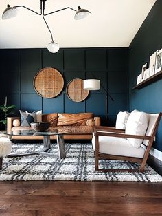 living room interior design modern minimalist Leather Couches Living Room, Fresh Farmhouse, The Farmhouse, Living Room Decor Apartment, Living Room Inspo, Couches Living Room, Blue Walls, Complementary Colors, Color Wheel