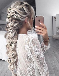 Wedding Hair Tips, Balayage Long Hair, Asymmetrical Hairstyles, Long Blonde, Short Hairstyle, Fish Tail Braid, Homecoming Makeup, Homecoming Hairstyles