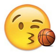 an emoticive smiley face with a basketball in front of it's mouth