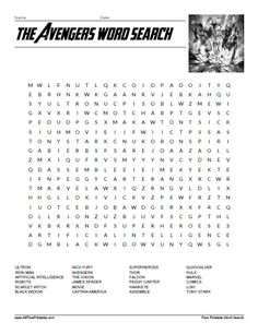 the avengers word search is shown in black and white with an image of two cats