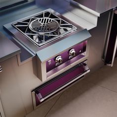 a stainless steel stove top with a ventilator on the side and two burners