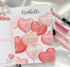 Doodle Bujo Journal Ideas, Habit Tracker February, February Habit Tracker, Journal Calendar Ideas, Aesthetic Habit Tracker, Self Love Journal Ideas, Habit Tracker Journal, Calendar Scrapbook, Muji Pens