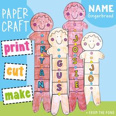 paper craft book with three children's clothes and the words print out to make them