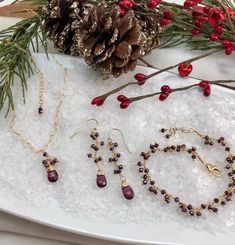 These beautiful faceted Garnets have gorgeous hues of purple and cranberry. All accented with gold filled components. These beautiful dangle earrings consist of 2mm Garnets in a fringe design, and suspended from the bottom are purple Garnet Briolettes. All hang from gold-filled ear wires. A very light, sparkly, fun earring. Would be great for work or that special Holiday event. Length 2" from the top of the ear wire, earring drop is 1 1/2". See all Garnets: https://www.etsy.com/shop/ClareSwanDes Purple Garnet, Wire Earring, Garnet Necklace, Garnet Earrings, Organza Ribbon, Fun Earrings, Holiday Specials, Ear Wire, Holidays And Events