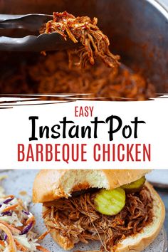 an easy instant pot barbecue chicken sandwich with pickles and coleslaw