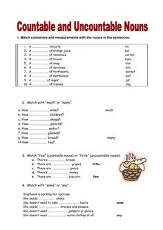 a printable worksheet with the words count and uncountable nourishment