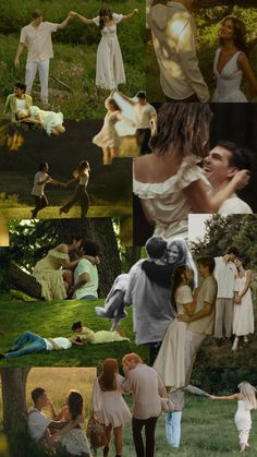 the collage shows many different people in white clothes and one is holding hands with another person