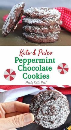 keto and paleo peppermin chocolate cookies are stacked on top of each other