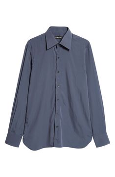 Tom Ford introduces another timeless capsule-wardrobe essential with this silk-kissed button-up elevated with lustrous mother-of-pearl buttons. Front button closure Spread collar Long sleeves with button cuffs 74% lyocell, 26% silk Dry clean Made in Italy Designer Clothing Designer Silk Shirt With Button Cuffs, Classic Silk Shirt With Placket, Classic Silk Button-up Shirt, Silk Shirt With Button Closure And Fold Down Collar, Sleek Shirt With Button Closure And Spread Collar, Silk Shirt With Hidden Button Closure And Spread Collar, Designer Silk Shirt With Buttons, Designer Button-up Shirt With Button Closure, Silk Button-up Shirt With Hidden Button Closure