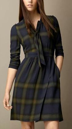 Simple Mini Dress, Plus Size Shirt Dress, Burberry Dress, Modern Hijab Fashion, Plaid Fashion, Western Dresses, A Dress, Stylish Dresses