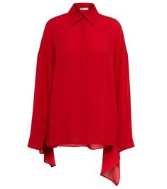 A dramatic update on the classic shirt, this piece from Valentino is designed with a cascading back yoke | Valentino Silk georgette shirt Georgette Shirt, Valentino Silk, Valentino Clothing, Lipstick Red, Red Shirt, Red Valentino, Classic Shirt, Pure Silk, Harrods