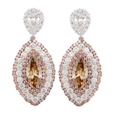 18kt handmade earrings with center cognac marquise GIA certified 3.97 and 1.00ct GIA certified pear shapes and 3.66 ct of pink and white pave diamond halo Pear Shapes, Brown Jewelry, Jewelry Accessories Ideas, Dope Jewelry, Precious Jewels, Brown Diamond, Diamond Drops, Diamond Drop Earrings, Women Diamond