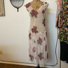 Free Press Mesh Overlay Dress Sz L Bought From Nordstrom Nwot (Never Worm) Light Pink With Burgundy/Green Flowers Super Cute Layered Very Versatile Casual Sheer Dress For Spring, Casual Sheer Midi Dress For Summer, Casual Sheer Midi Dress For Spring, Casual Summer Midi Dress With Sheer Details, Casual Sheer Maxi Dress For Spring, Casual Sheer Dress For Day Out, Mesh Overlay Dress, Overlay Dress, Mesh Overlay