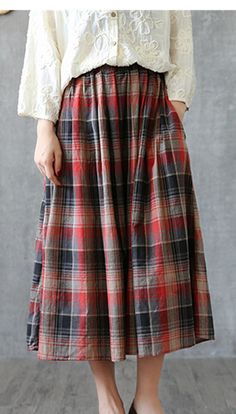 Plaid Casual Cotton linen loose fitting Women's Skirts DZA2005264 Catholic Modesty, Skirt Organza, Fashion Designer Aesthetics, Linen Skirts, Winter Skirts, Country Clothes, Maxi Skirts Summer, Skirts Summer, Garment Sewing