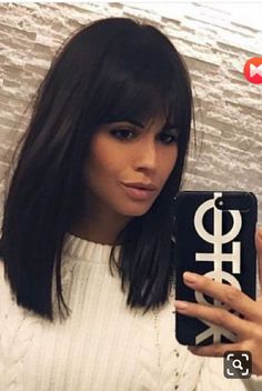 Shoulder Length Brown Hair With Fringe, Black Lob Hair With Bangs, Medium Length Hair With Heavy Bangs, Dark Brown Lob With Bangs, Dark Brown Hair With Fringe Bangs, Brown Lob With Bangs, Egyptian Haircut, Fringe Lob, Long Bob Fringe